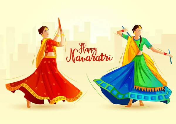 depositphotos 416421364 stock illustration girls traditional dresses playing dandiya